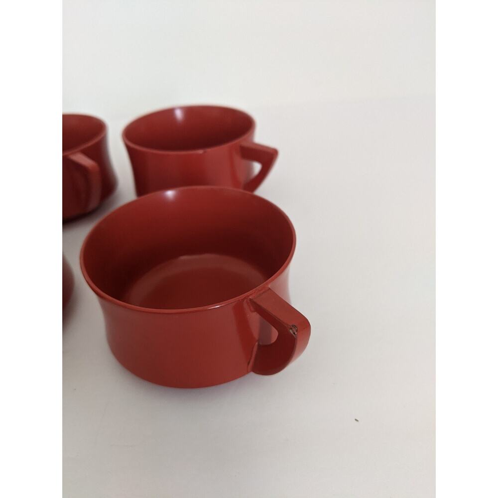 Vintage Brembo Okinawa Red Lacquerware Tea Cups Set of 6 Japan MCM - Picture 5 of 13